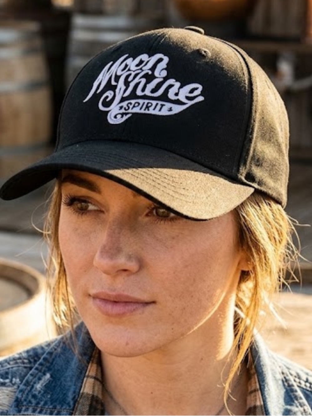 Moonshine Spirit White On Black Embroidered Logo Ball Cap Velcro Closure Size OS